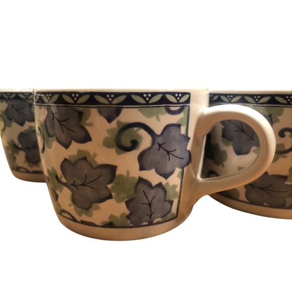 Pfaltzgraff BLUE ISLE Set of SIX 6 Flat COFFEE CUPS blue green leaves EXCELLENT - Picture 8 of 8